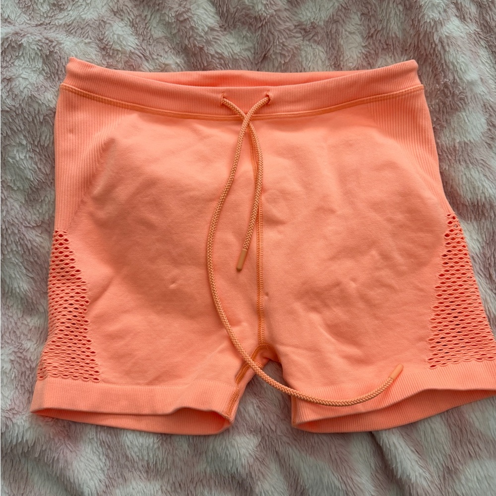 aerie Coral Ribbed Drawstring Bike Shorts